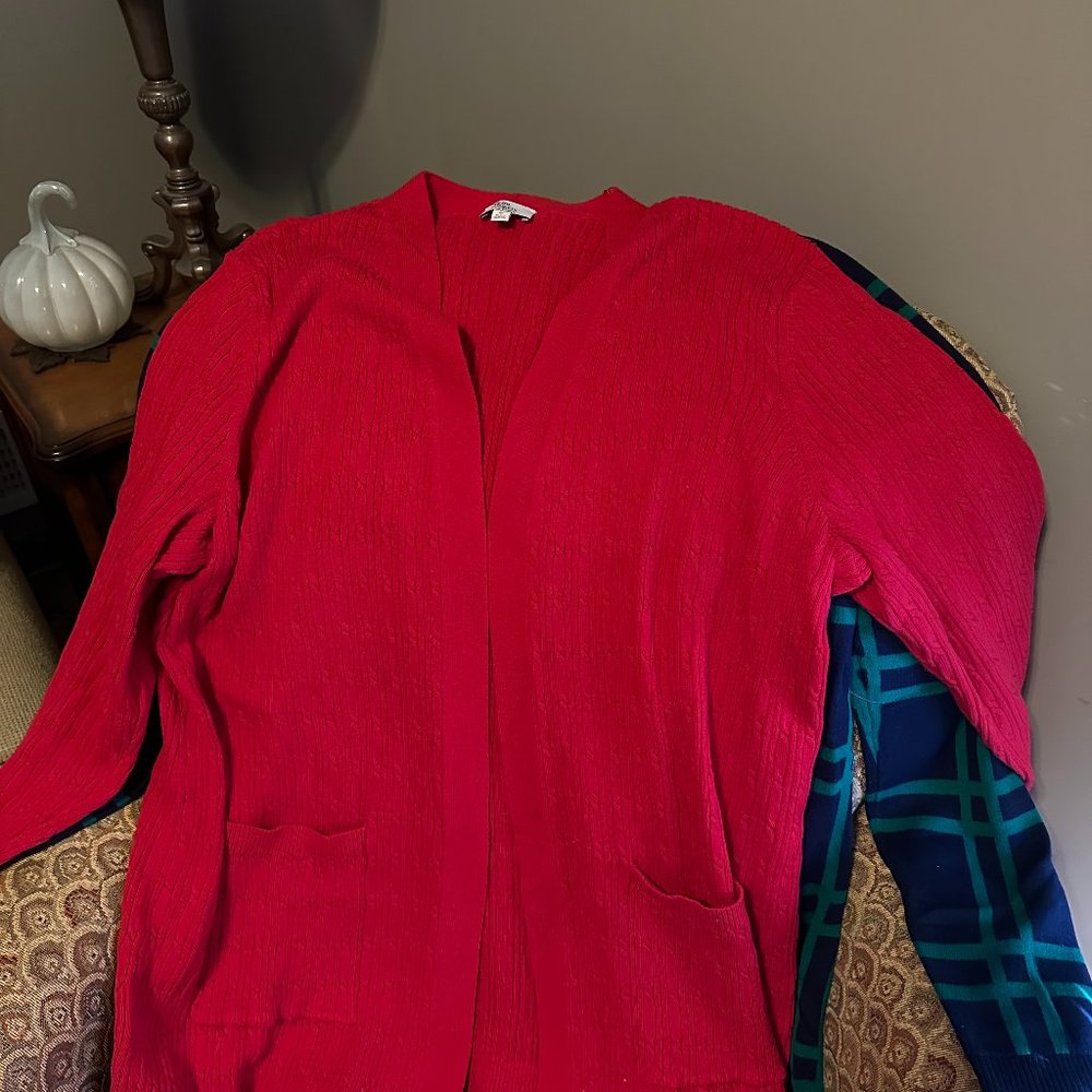 Kim Rogers  red & green festive  Cotton Cardigan Size XL